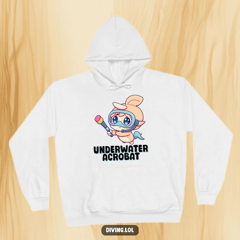 Funny hoodie showing a character expertly spinning a snorkel like a baton, captured in a moment of pure fun.