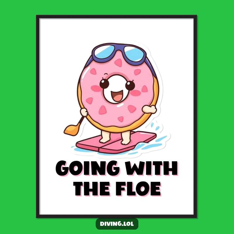 Free Printable Donut Wall Art: Funny Paddling Doughnut Joyful Cartoon Downloadable Art Decor