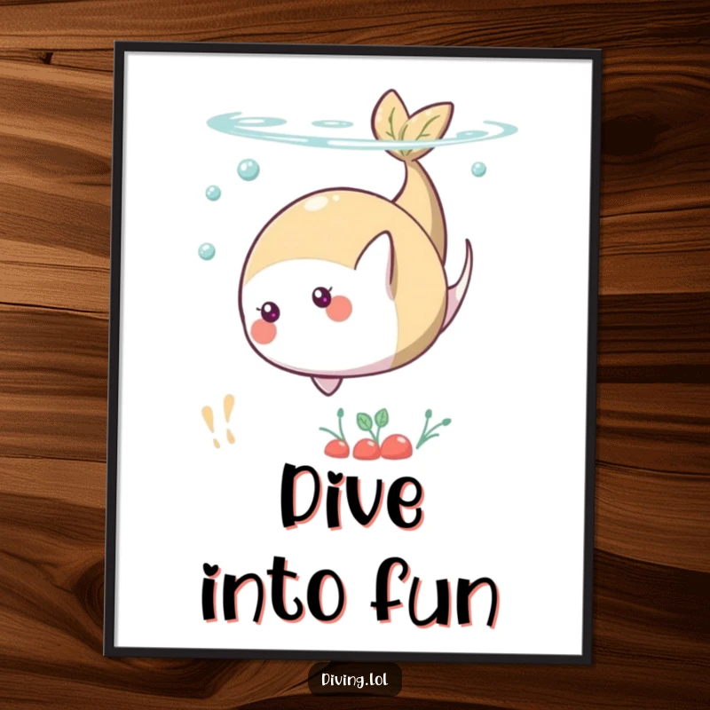 Funny Free Printable Wall Art: A playful food item character performing a somersault underwater, adding whimsy to decor.