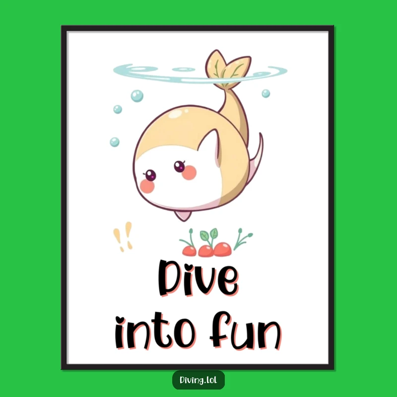 Free Printable Food Wall Art: Funny Underwater Somersault Cartoon Downloadable Art Decor