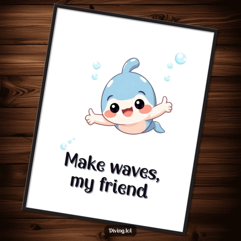 Funny Free Printable wall art of an adorable subject swimming underwater with a big smile, giving a thumbs up for ultimate joy.