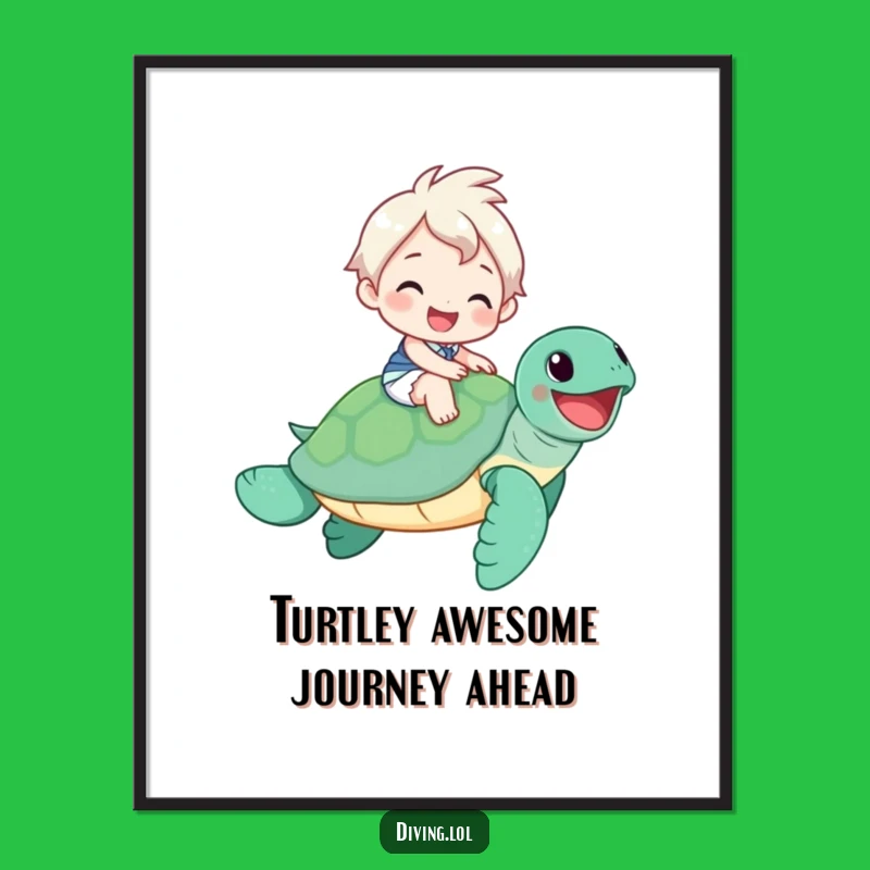 Free Printable Wall Art: Cheerful Sea Turtle Rider, Humorous Downloadable Decor for Coastal Vibes