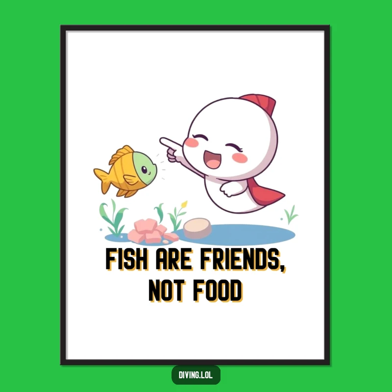 Free Printable Wall Art: Excited Character and Fish for Whimsical Underwater Decor