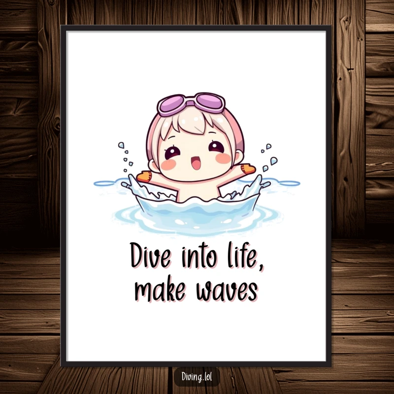 Funny Free Printable Wall Art: A character wearing flippers humorously splashes water, creating a vibrant and cheerful scene.