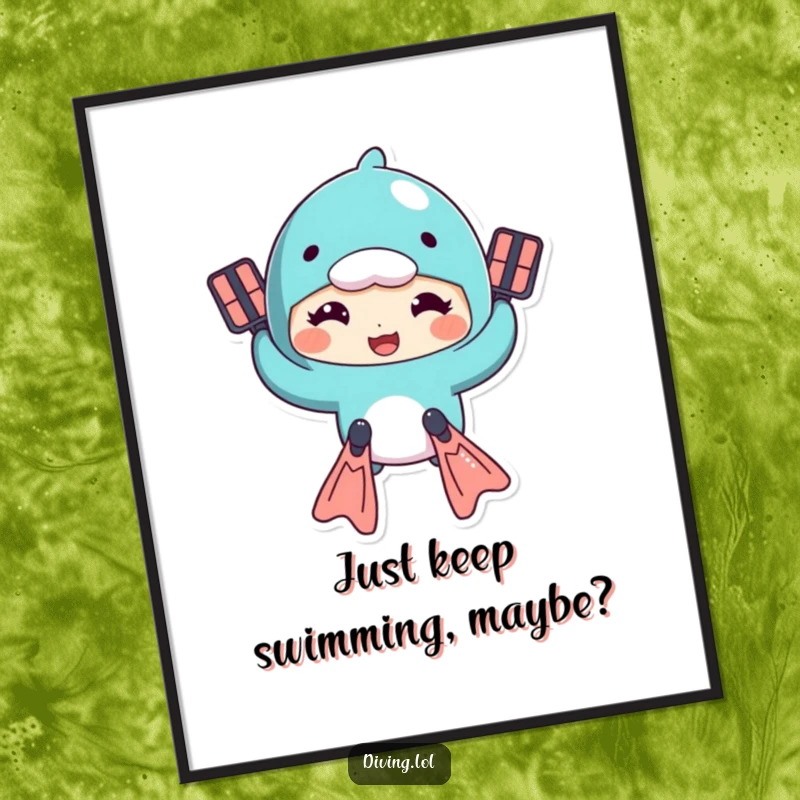 Funny Free Printable Wall Art: A character comically swimming with flippers and a wide, goofy expression, bringing playful energy to any space.