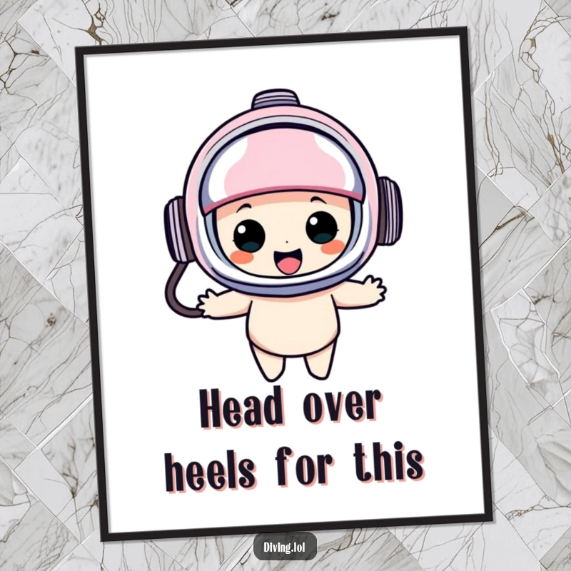 Funny Free Printable Wall Art: A character happily bobbing with an oversized, funny diving helmet on.