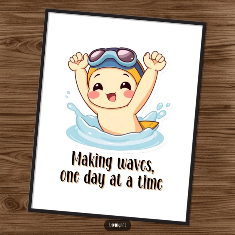 Funny Free Printable Wall Art: Joyful character gleefully splashing water with flippers held high, a comical piece of art.