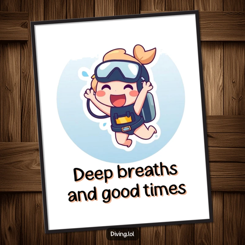 Funny Free Printable Wall Art: Character laughing hysterically while dangling from a scuba tank, bringing aquatic humor to your decor.
