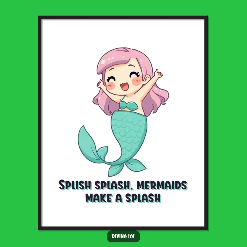 Free Printable Wall Art: Playful Mermaid Character Funny Downloadable Decor