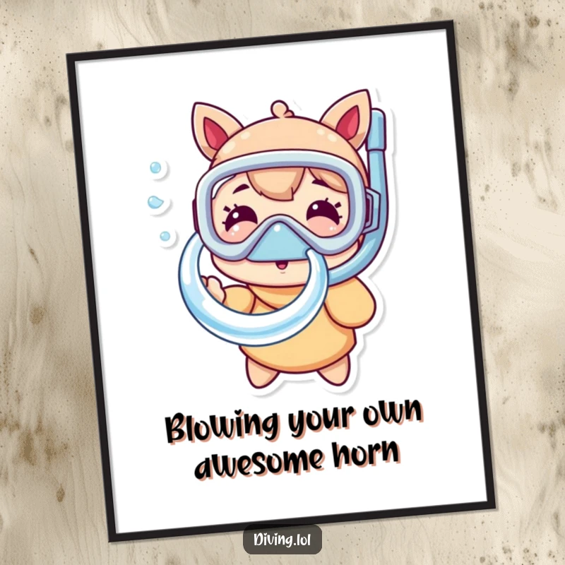 Funny Free Printable Wall Art: A character wearing a snorkel mask, playfully blowing a perfect, shimmering bubble ring.