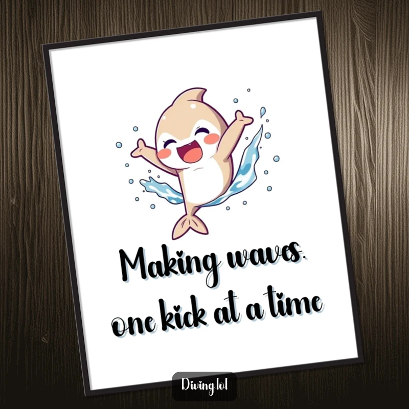 Funny Free Printable Wall Art: Character enthusiastically kicking fins in a joyful splash, adding vibrant, humorous aquatic decor.