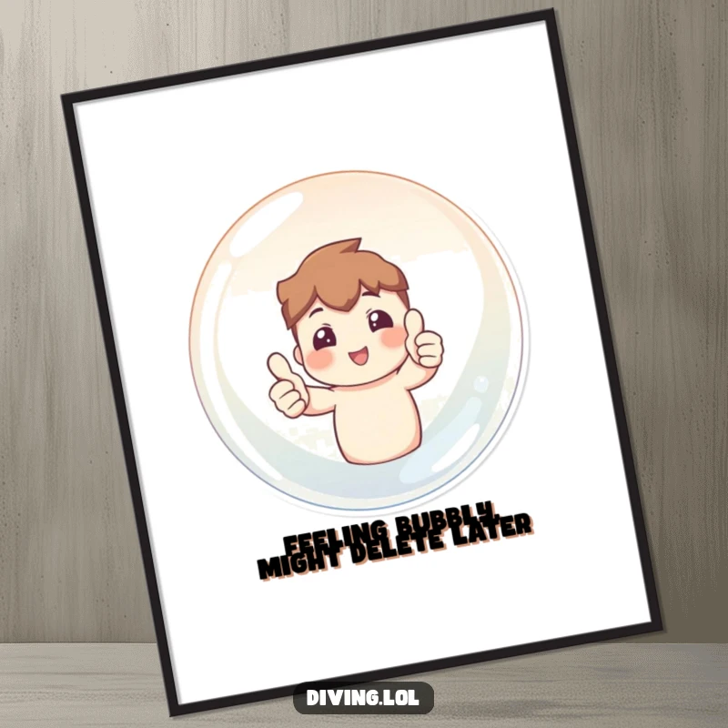 Funny Free Printable Wall Art: Character confidently giving two thumbs up from inside a large, shimmering bubble, exuding positivity and humor.