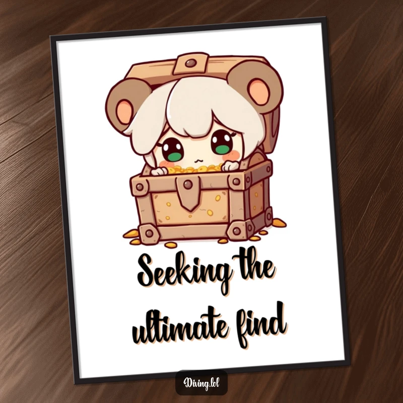 Funny Free Printable Wall Art: A character's eyes sparkling with wide surprise upon finding a treasure chest overflowing with riches.