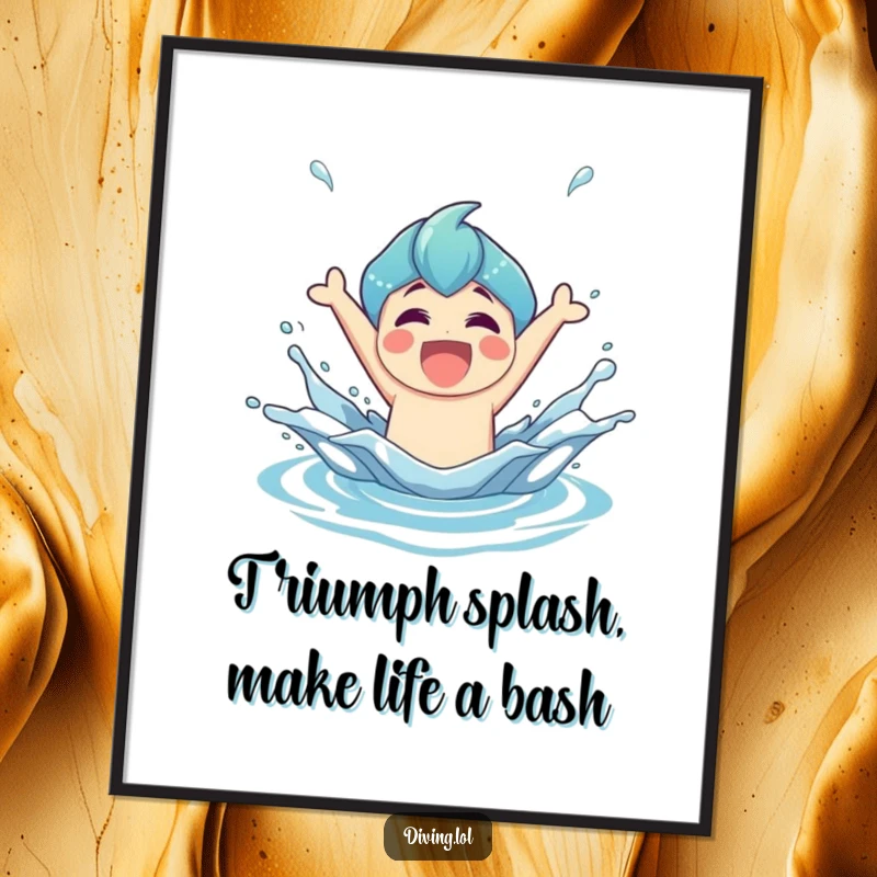 Funny Free Printable Wall Art depicting a joyful character bursting triumphantly from the water in a spectacular, celebratory splash.