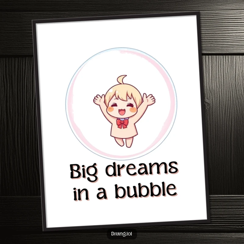 Funny Free Printable Wall Art: A quirky character waving hello enthusiastically from within a large, transparent bubble.