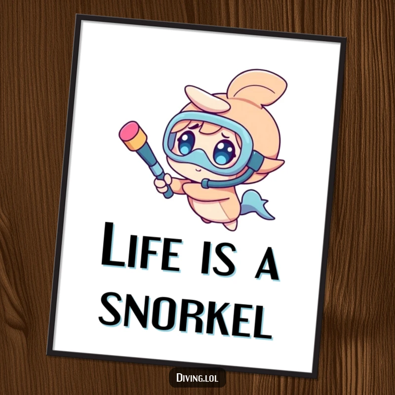 Funny Free Printable Wall Art: Character joyfully spinning a snorkel like a baton, embodying carefree fun and playfulness.