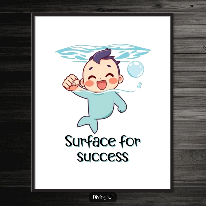 Funny Free Printable Wall Art: Character triumphantly surfacing from water with a happy bubble, a symbol of joy and achievement.