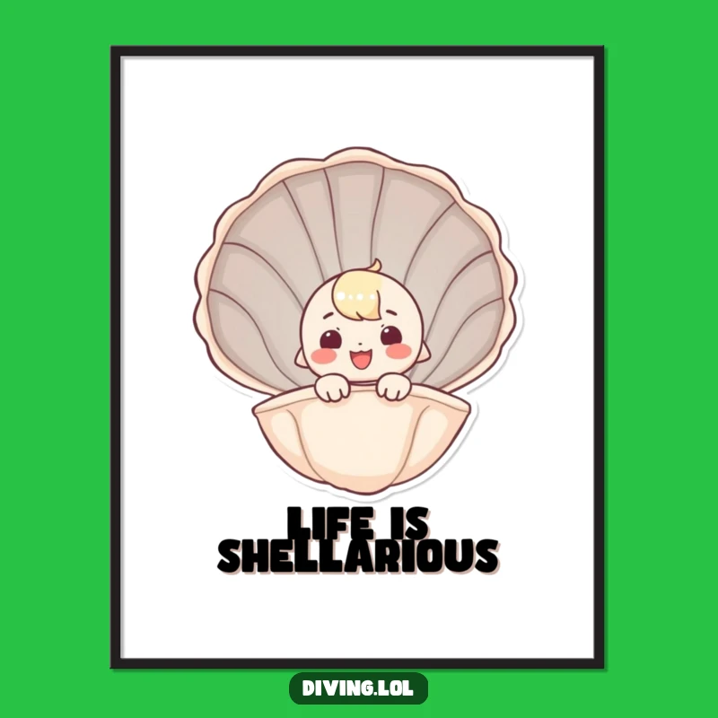 Free Printable Wall Art: Whimsical Seashell Peeker, Funny Coastal Downloadable Gift