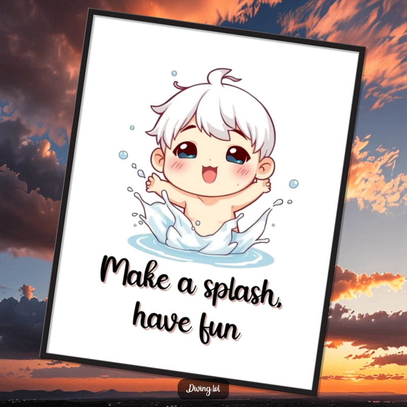 Funny Free Printable Wall Art: A character with a playful expression joyfully splashes water, creating a fun and dynamic scene.