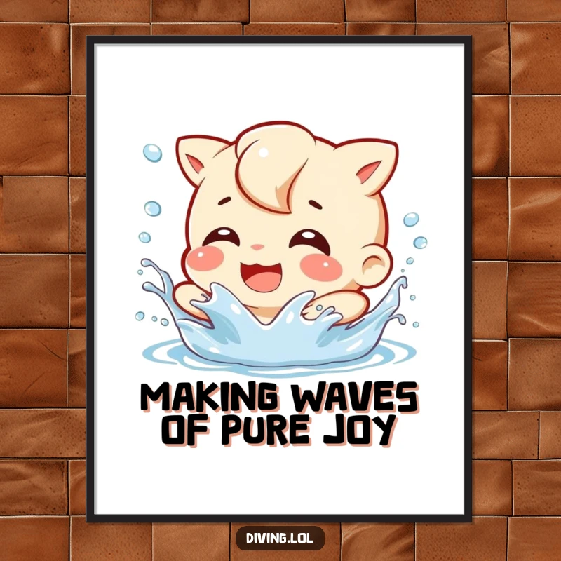 Funny Free Printable Wall Art: Character gleefully splashing water, playful grin, with dynamic water droplets, fun decor.