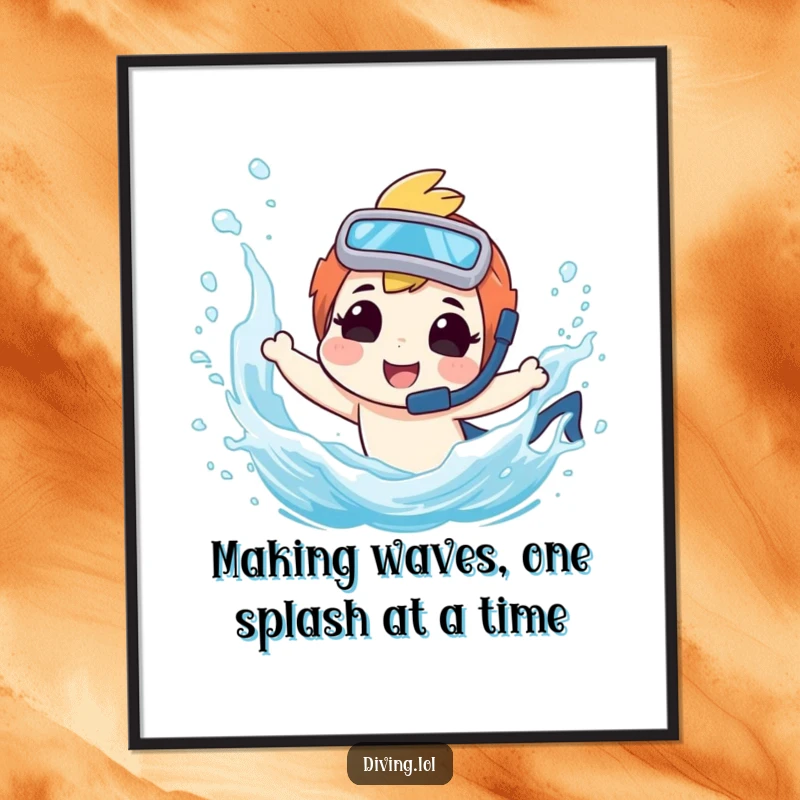 Funny Free Printable Wall Art: A cheerful diver splashing water with a wide grin, creating a lively and humorous underwater scene.