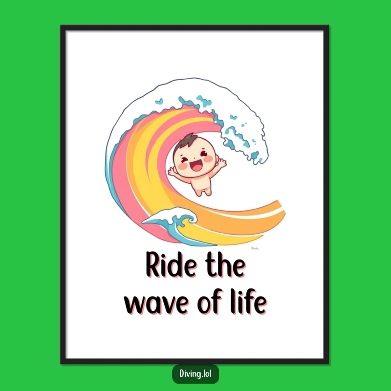Funny Free Printable Wall Art: Cheerful Wave Dive Character - Vibrant Ocean Decor