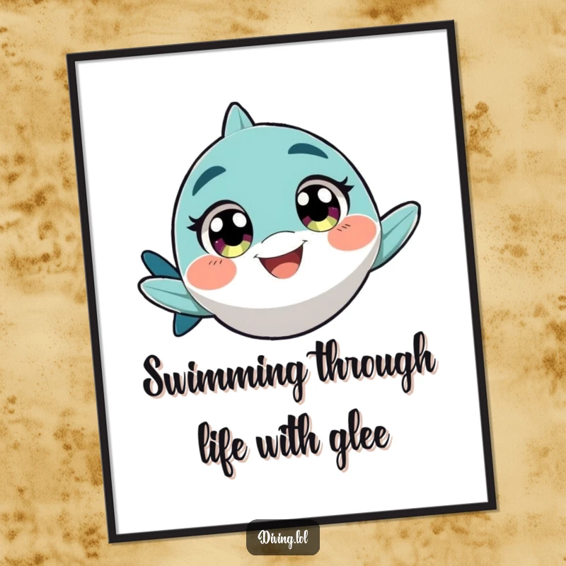 Funny Free Printable Wall Art: A character with wide, excited eyes speed swims with a playful grin, embodying pure aquatic joy.