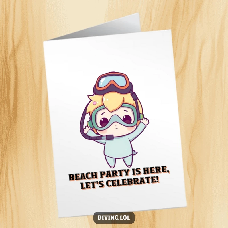 Funny Free Printable Birthday Card: Character joyfully balances a dive mask on their head, ready for fun.