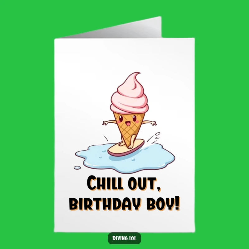 Free Printable Ice Cream Birthday Card: Surfing Cone Greeting Funny Downloadable Gift