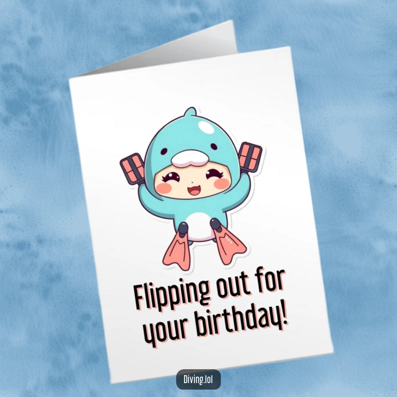 Funny Free Printable Birthday Card: Character comically pretending to swim with flippers, sporting a wonderfully goofy expression for birthday wishes.