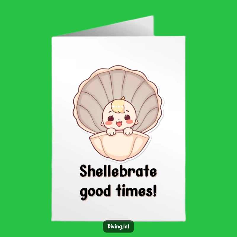 Free Printable Birthday Card: Happy Seashell Peeker, Funny Whimsical Downloadable Gift