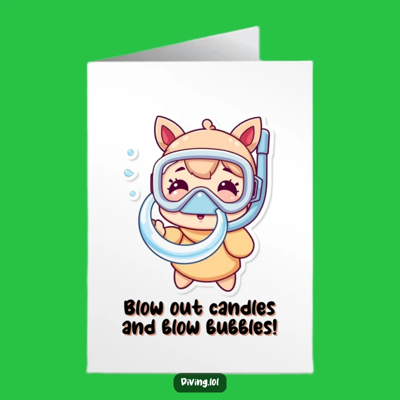 Free Printable Birthday Card: Snorkel Character Blowing Bubbles for Underwater Fun Celebration