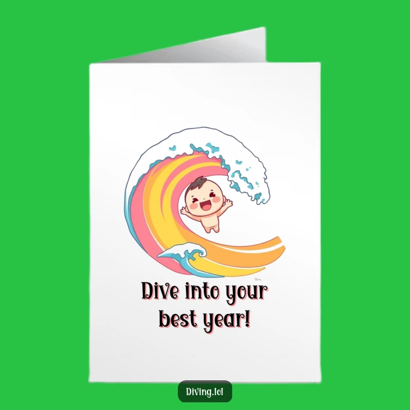 Free Printable Birthday Card: Surfing Character Dive - Fun Downloadable Gift for Surfers