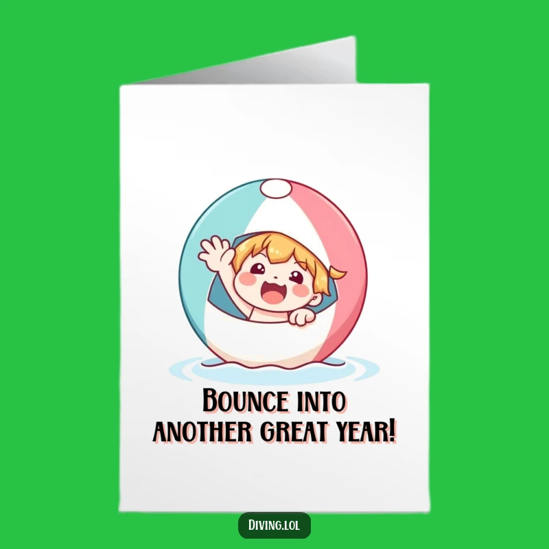 Free Printable Funny Birthday Card: Beach Ball Character Waves Happy Birthday!