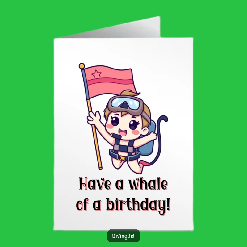 Free Printable Birthday Card: Diving Character Waving Funny Downloadable Gift