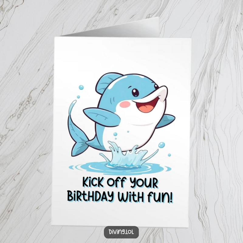 Funny Free Printable Birthday Card: A character gleefully kicking fins, sending a big spray of water in celebration.