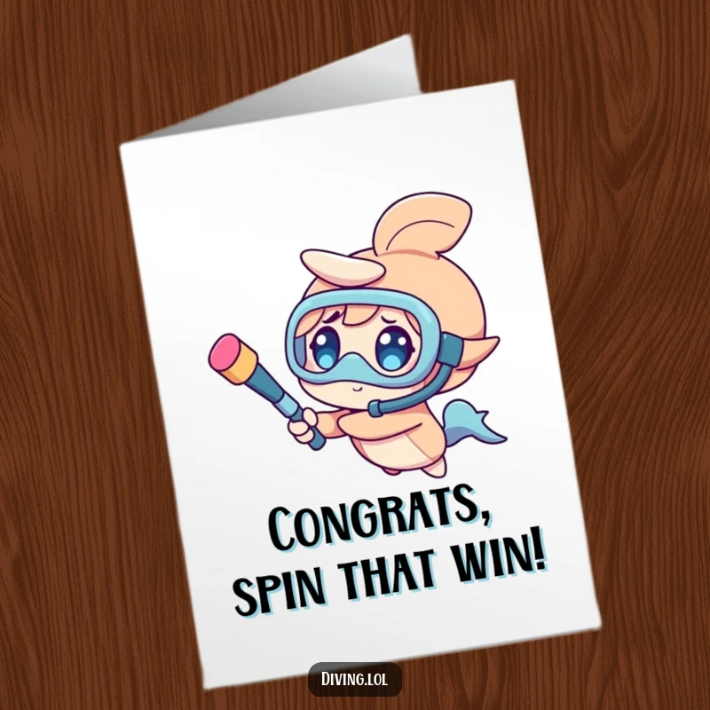 Funny Free Printable Congratulations Card: Character performing with a snorkel like a baton, full of playful energy and celebration.