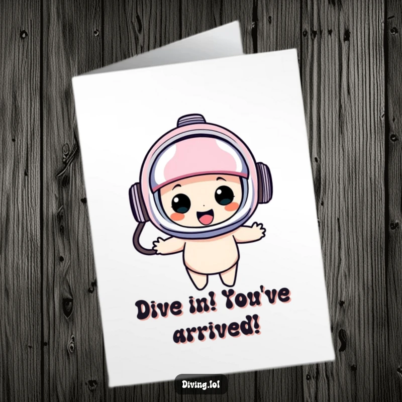 Funny Free Printable Congratulations Card: A character wearing a funny, oversized diving helmet, bobbing happily in celebration.