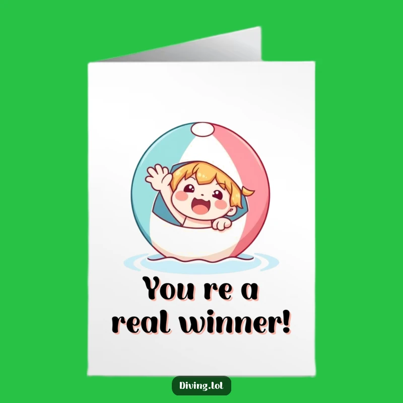 Free Printable Congrats Card: Character Celebrates on a Beach Ball!
