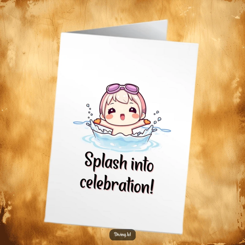 Funny Free Printable Congrats Card: A character in flippers gleefully splashes water, celebrating a momentous occasion.