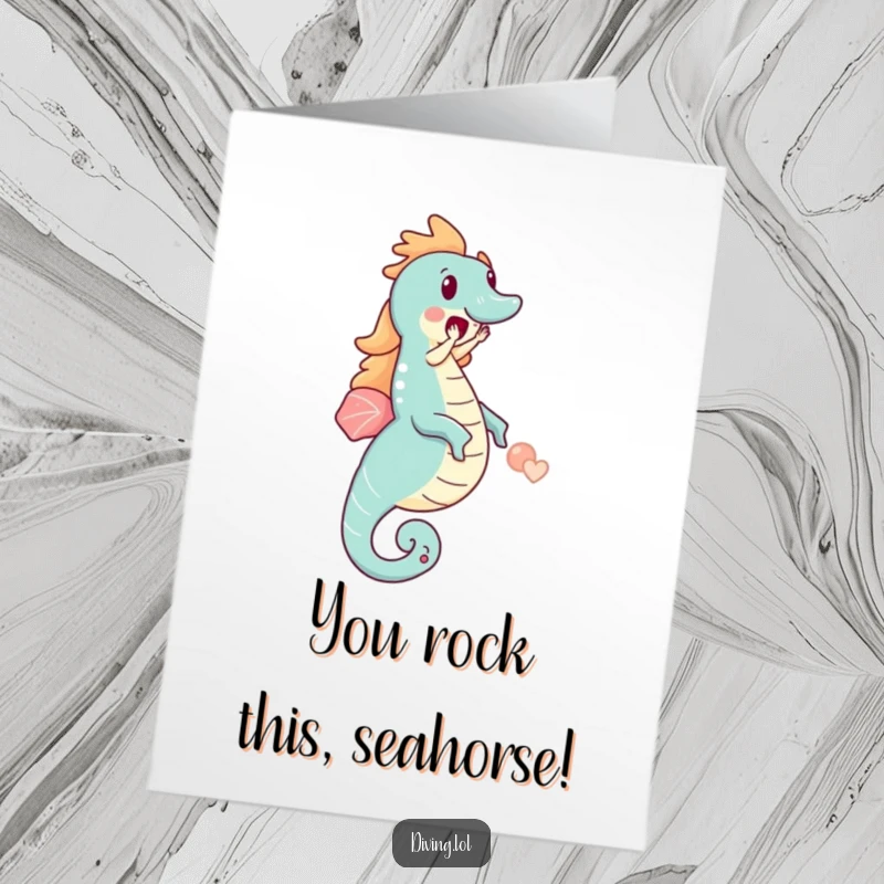 Funny Free Printable Congratulations Card: Character on a seahorse, celebrating a win, expressing pure joy, downloadable art.