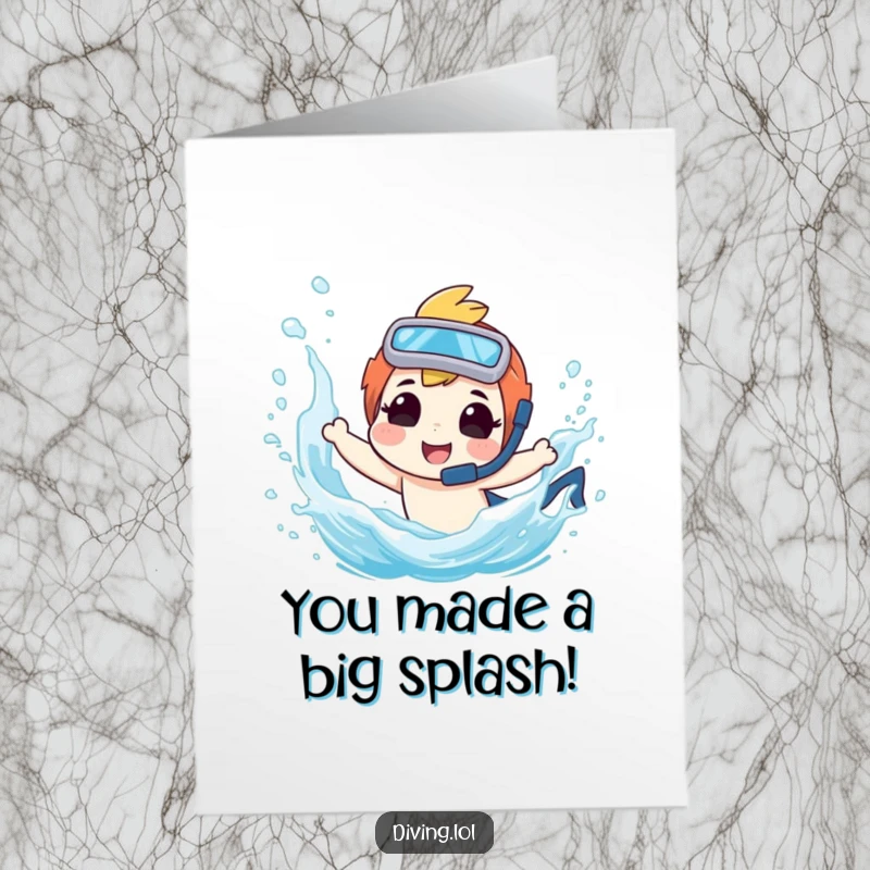 Funny Free Printable Congratulations Card: Joyful diver making a big splash, celebrating an achievement with playful water antics.