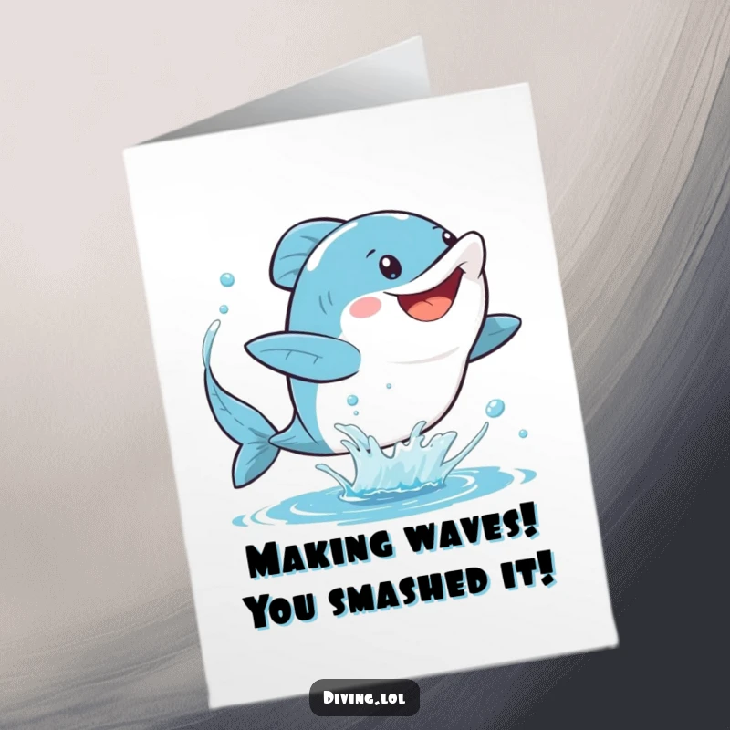 Funny Free Printable Congratulations Card: A character gleefully kicking fins, creating a dynamic spray of water for congratulations.