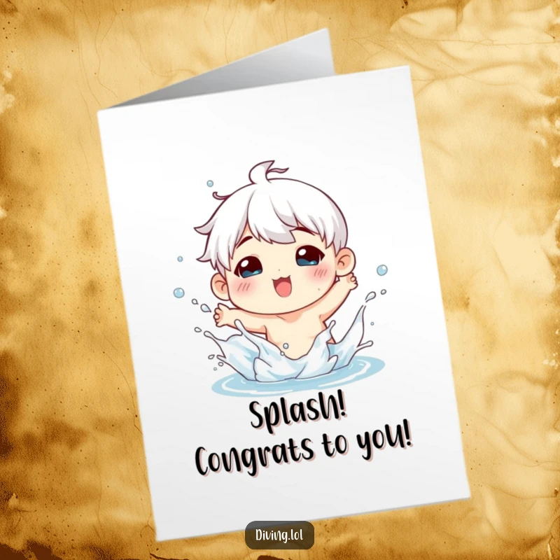 Funny Free Printable Congratulations Card: A delightful character playfully splashes water, expressing cheerful congratulations and good vibes.