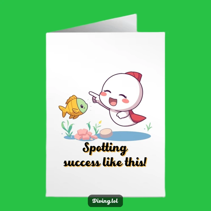 Free Printable Congrats Card: Excited Character and Fish for Celebrating Discoveries