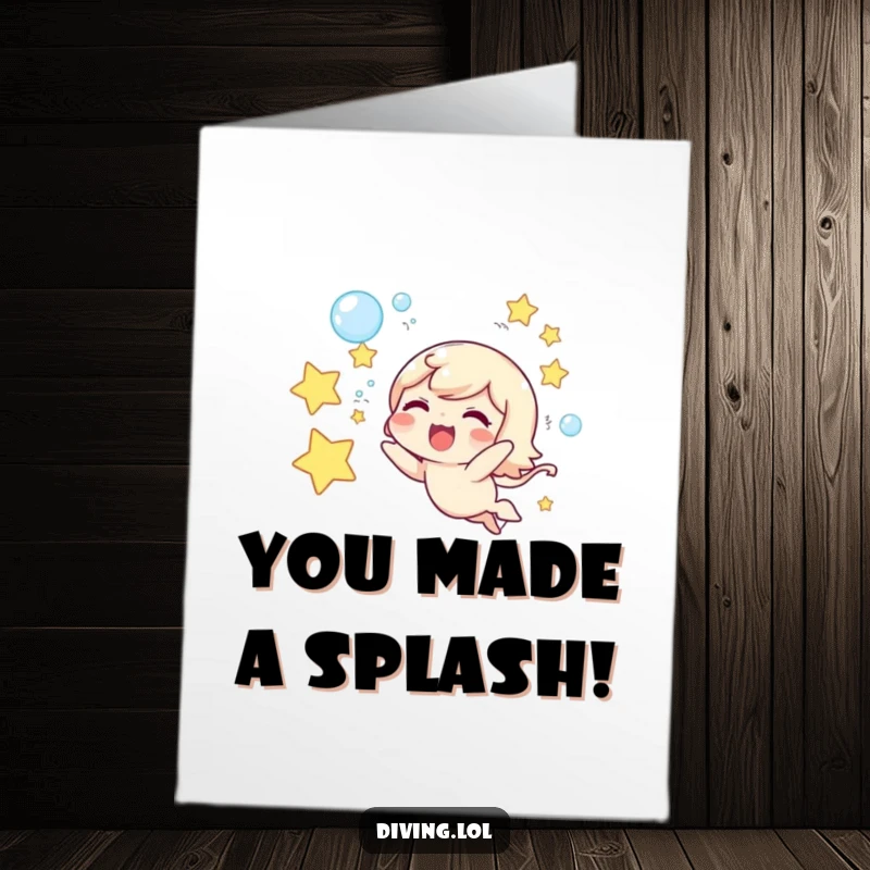 Funny Free Printable Congrats Card: A cute character joyfully blows star-shaped bubbles to celebrate your amazing accomplishment.