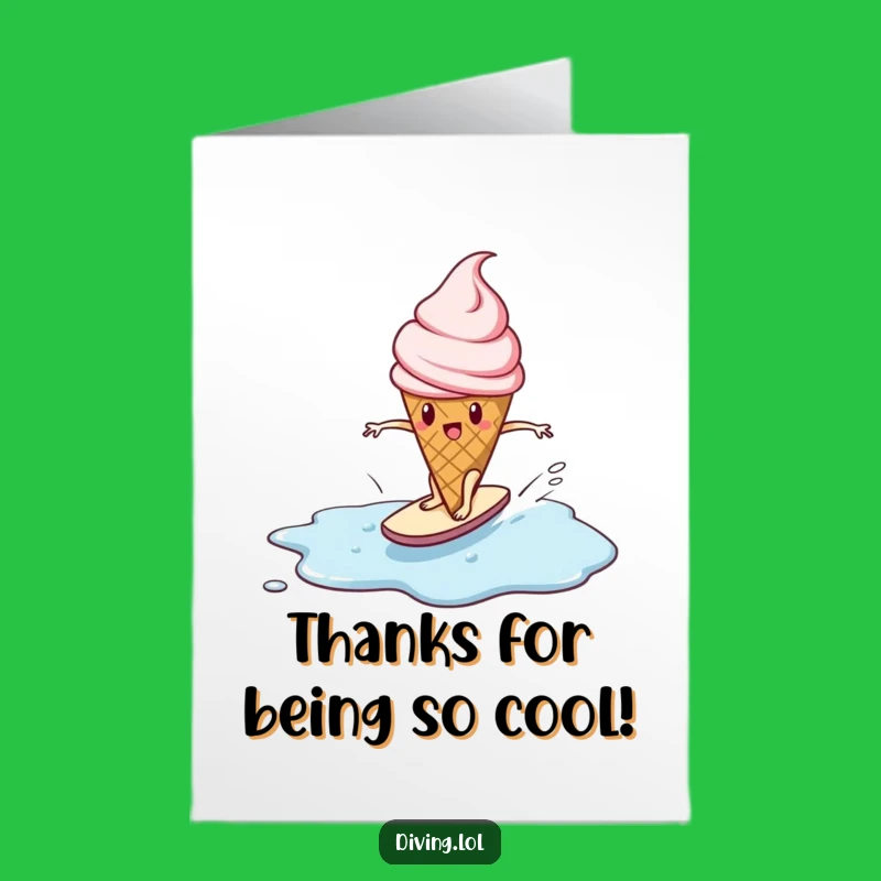 Free Printable Ice Cream Thank You Card: Surfing Cone Greeting Funny Downloadable Gift!