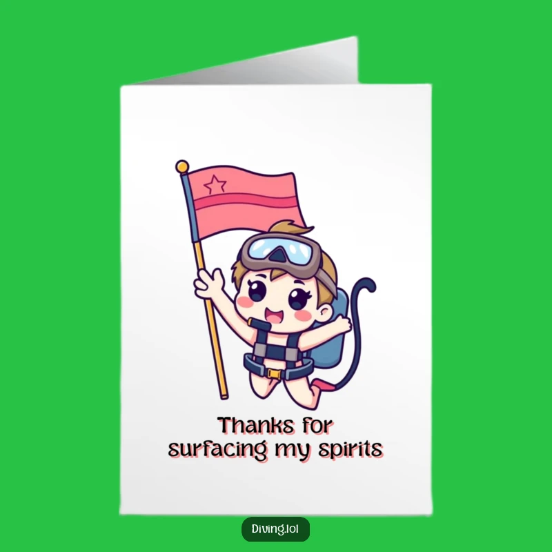 Free Printable Thank You Card: Diving Character Waving Funny Downloadable Gift