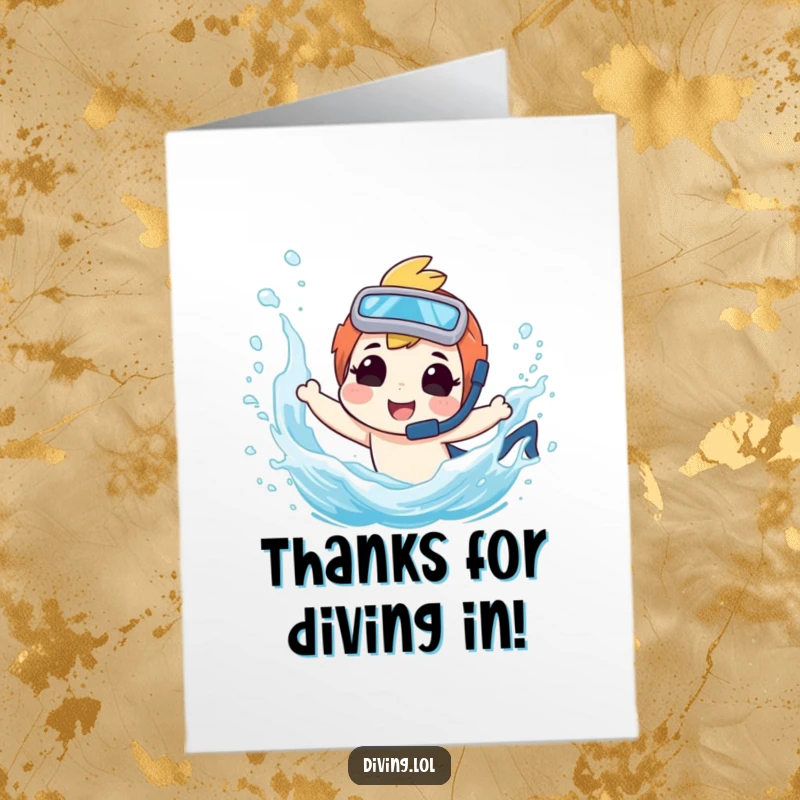 Funny Free Printable Thank You Card: Amusing diver sending a celebratory splash, expressing thanks with a joyful, watery gesture.