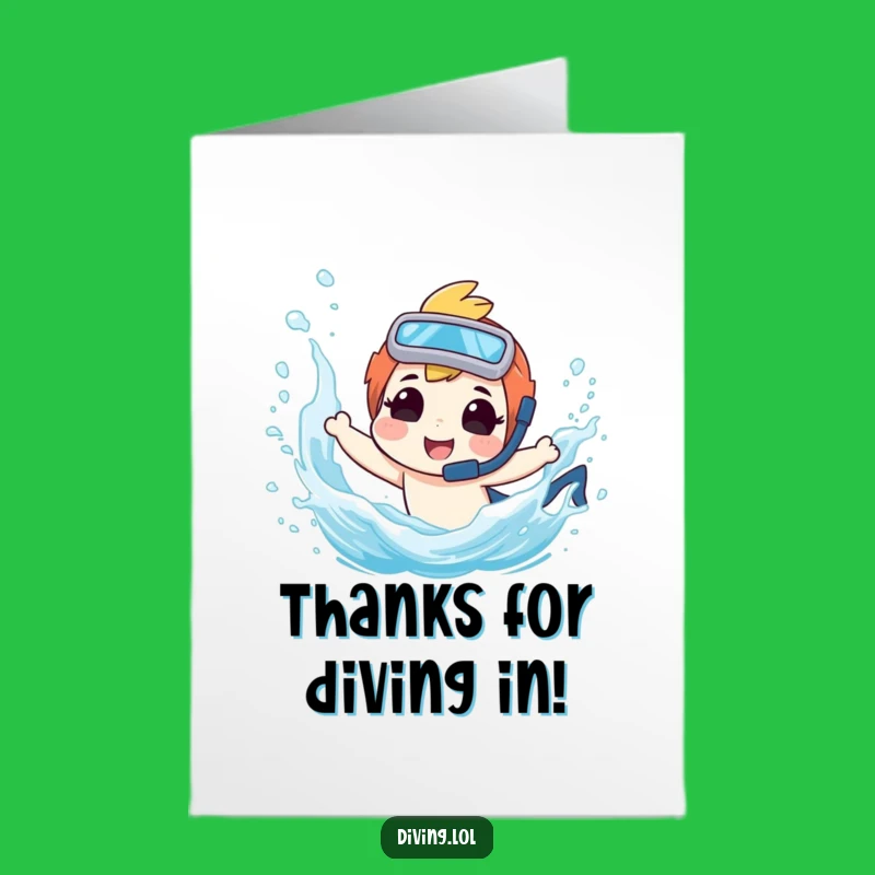 Free Printable Thank You Card: Funny Diver Splash, Downloadable Grateful Greeting